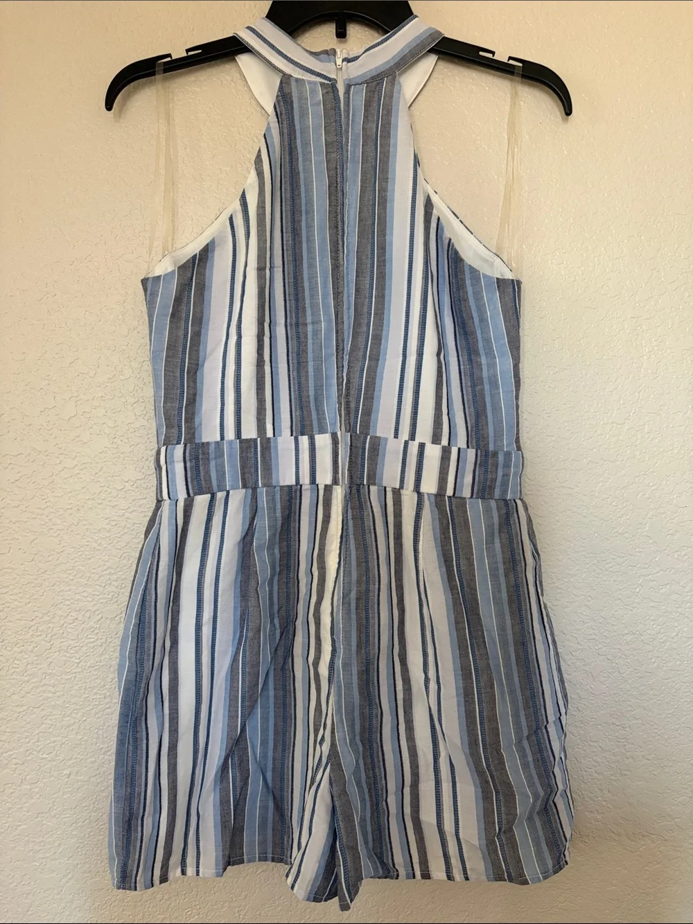 Striped Halter Romper in Blue and White - Picture 7 of 10